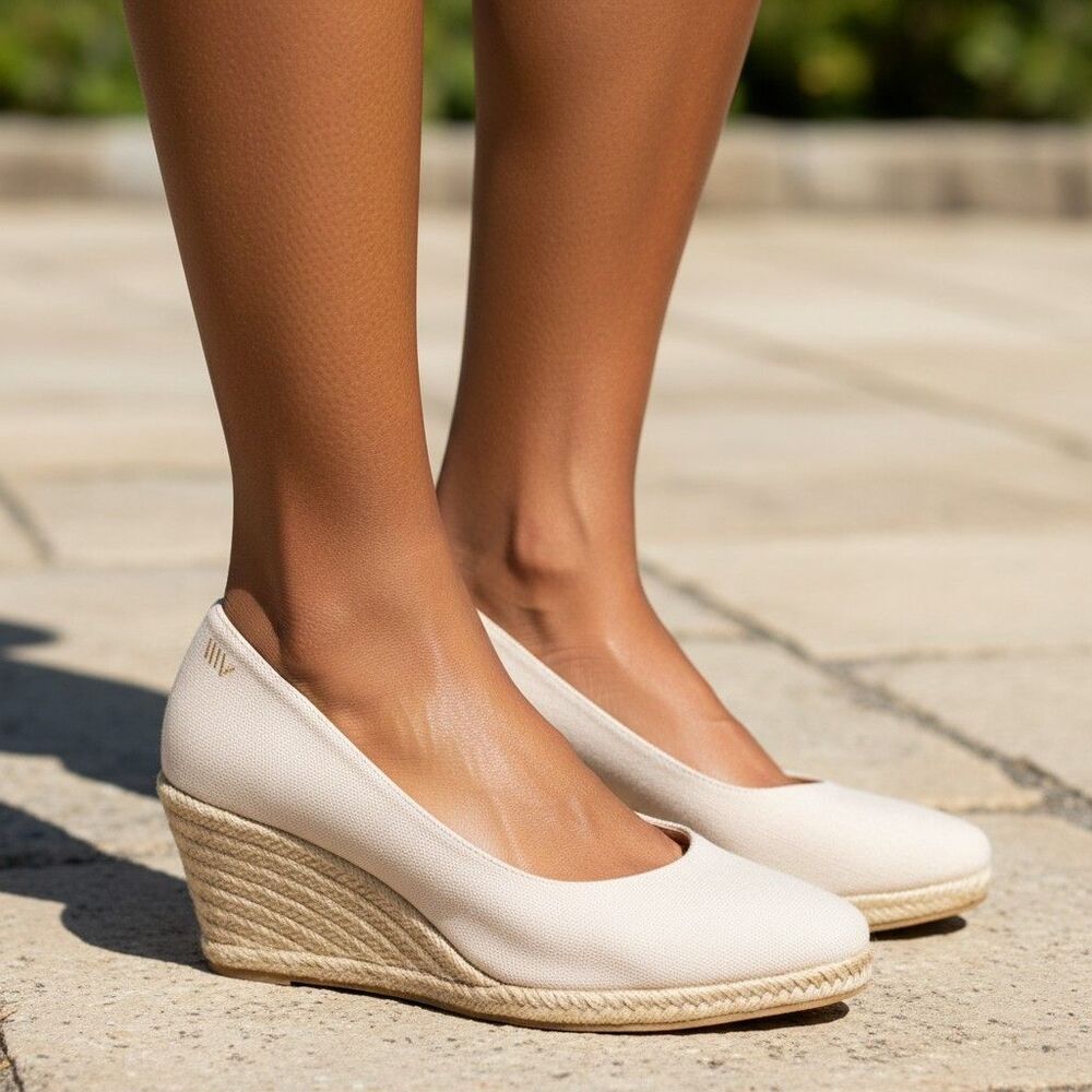 VISCATA Barcelona Shoes Womens Beige Espadrille Wedge Heels Made Spain 37/US 7